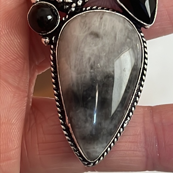 #146 Zebra Jasper Black Onyx & Rainbow Moonstone Handcrafted Pendant NWOT - Picture 8 of 13